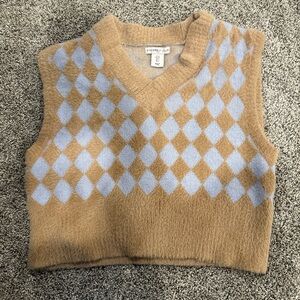 Sincerely Jules Tan and Blue Argyle Sweater Vest